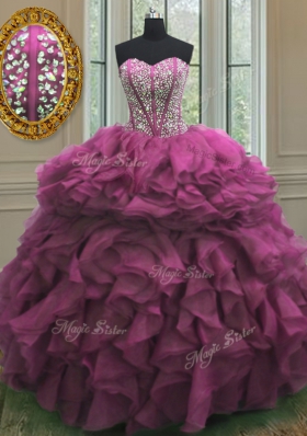 Modern Sleeveless Beading and Ruffles Lace Up Quince Ball Gowns