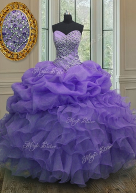 Pick Ups Floor Length Ball Gowns Sleeveless Lavender Vestidos de Quinceanera Lace Up