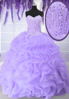 Trendy Sweetheart Sleeveless Organza Sweet 16 Dresses Beading and Ruffles Lace Up