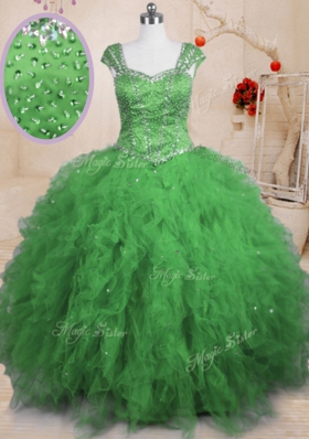 Floor Length Lace Up 15 Quinceanera Dress for Military Ball and Sweet 16 and Quinceanera with Beading and Ruffles