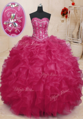 Great Coral Red Sleeveless Beading and Ruffles Floor Length 15 Quinceanera Dress