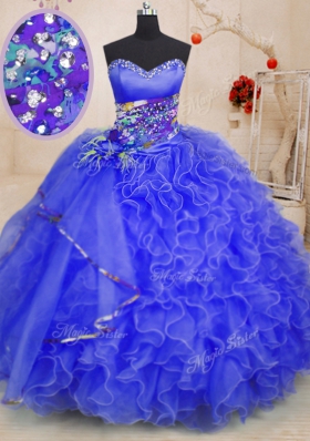 Royal Blue Sweetheart Neckline Beading and Ruffles Quinceanera Dresses Sleeveless Lace Up