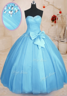Sweetheart Sleeveless Tulle Quinceanera Dress Beading and Bowknot Lace Up
