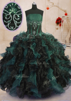 Amazing Ball Gowns Quince Ball Gowns Multi-color Strapless Organza Sleeveless Floor Length Lace Up