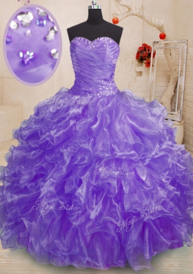 Best Lavender Sweetheart Lace Up Beading and Ruffles 15 Quinceanera Dress Sleeveless