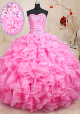 Discount Sweetheart Sleeveless Organza Sweet 16 Dress Beading and Ruffles Lace Up