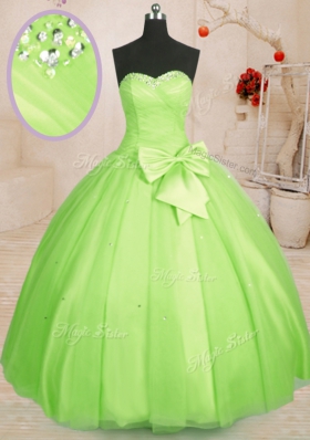 Elegant Yellow Green Lace Up Sweetheart Beading and Bowknot Quinceanera Gowns Tulle Sleeveless