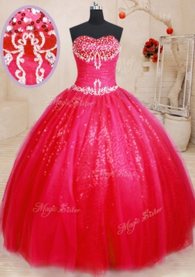 Fine Red Quince Ball Gowns Military Ball and Sweet 16 and Quinceanera and For with Beading Sweetheart Sleeveless Lace Up