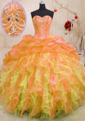 Multi-color Ball Gowns Sweetheart Sleeveless Organza Floor Length Lace Up Beading and Ruffles Vestidos de Quinceanera