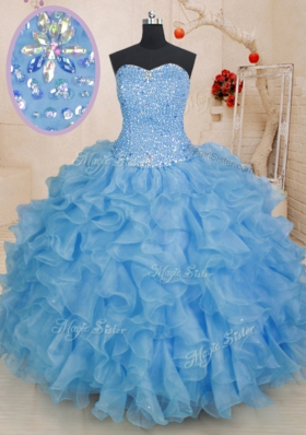 Customized Sweetheart Sleeveless Lace Up 15th Birthday Dress Blue Organza