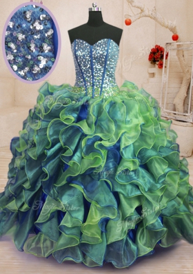 Enchanting Multi-color Vestidos de Quinceanera Military Ball and Sweet 16 and Quinceanera and For with Beading and Ruffles Sweetheart Sleeveless Lace Up
