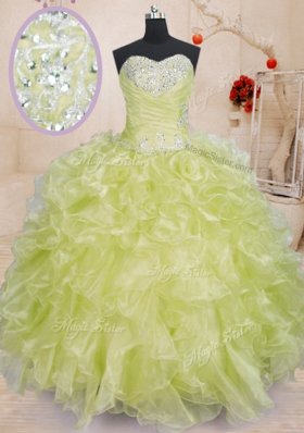 Fabulous Yellow Green Sleeveless Organza Lace Up Vestidos de Quinceanera for Military Ball and Sweet 16 and Quinceanera