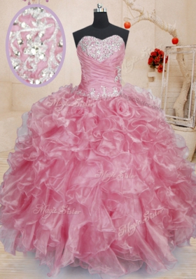 Sleeveless Lace Up Floor Length Beading and Ruffles Ball Gown Prom Dress