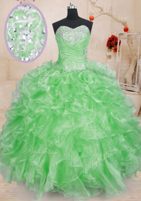 Smart Organza Lace Up Sweetheart Sleeveless Floor Length Quinceanera Gown Beading and Ruffles
