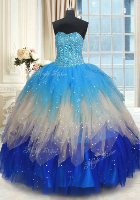 Vintage Multi-color Ball Gowns Beading and Ruffles Quinceanera Dresses Lace Up Tulle Sleeveless Floor Length