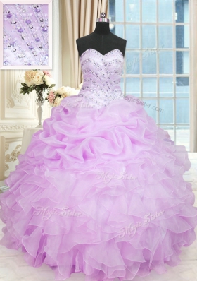 Lilac Sweetheart Lace Up Beading and Ruffles Sweet 16 Quinceanera Dress Sleeveless