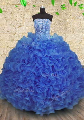 Noble Floor Length Lace Up Quinceanera Dresses Royal Blue and In for Military Ball and Sweet 16 and Quinceanera with Beading and Ruffles