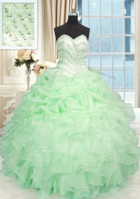 Smart Apple Green Sweetheart Neckline Beading and Ruffles 15th Birthday Dress Sleeveless Lace Up