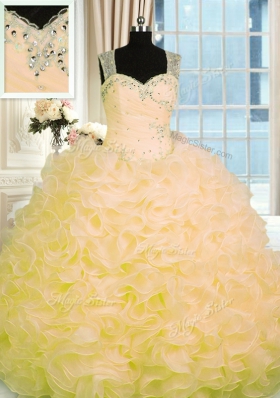 Eye-catching Gold Sleeveless Organza Zipper Quince Ball Gowns for Military Ball and Sweet 16 and Quinceanera