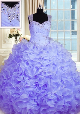 Fantastic Organza Sleeveless Floor Length 15 Quinceanera Dress and Beading and Ruffles