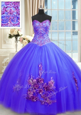 Blue Sweetheart Lace Up Embroidery Sweet 16 Dress Sleeveless