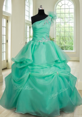 Exceptional Floor Length Turquoise Vestidos de Quinceanera One Shoulder Sleeveless Lace Up