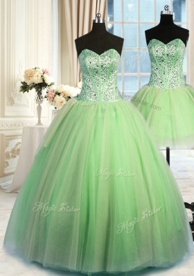 Exquisite Three Piece Sleeveless Beading and Ruching Lace Up Sweet 16 Dress