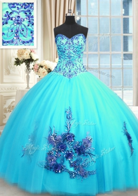 Floor Length Ball Gowns Sleeveless Baby Blue Quinceanera Dress Lace Up
