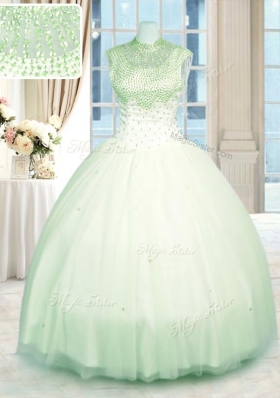 Floor Length Green Quinceanera Dresses High-neck Sleeveless Zipper