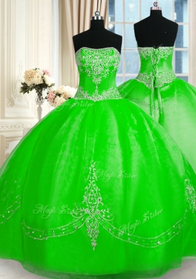Ball Gowns Beading and Embroidery 15 Quinceanera Dress Lace Up Tulle Sleeveless Floor Length