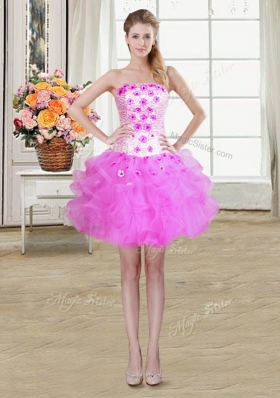 Mini Length Lilac Pageant Dress Womens Strapless Sleeveless Lace Up