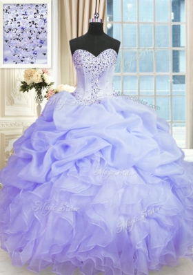 Ball Gowns 15th Birthday Dress Lavender Sweetheart Organza Sleeveless Floor Length Lace Up