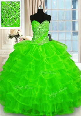 Dramatic Ruffled Ball Gowns Quince Ball Gowns Sweetheart Organza Sleeveless Floor Length Lace Up