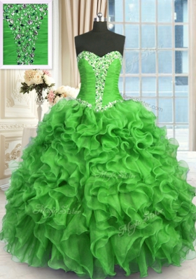 High End Floor Length Ball Gowns Sleeveless Green Quinceanera Dress Lace Up