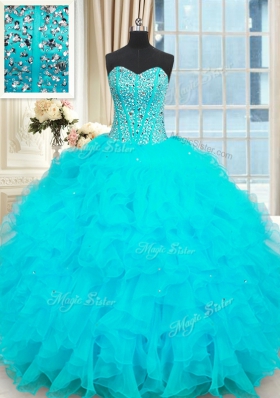 Traditional Sleeveless Lace Up Floor Length Beading and Ruffles Sweet 16 Quinceanera Dress