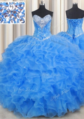 Best Baby Blue Sweetheart Lace Up Beading and Ruffles 15 Quinceanera Dress Sleeveless