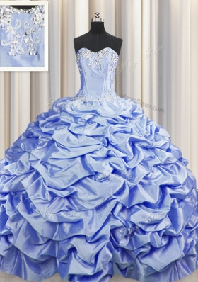 Custom Fit Brush Train Lavender Ball Gowns Beading and Pick Ups Vestidos de Quinceanera Lace Up Taffeta Sleeveless