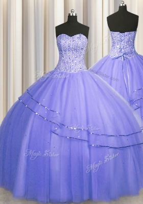 Hot Selling Visible Boning Puffy Skirt Purple Sleeveless Tulle Lace Up Quinceanera Gown for Military Ball and Sweet 16 and Quinceanera