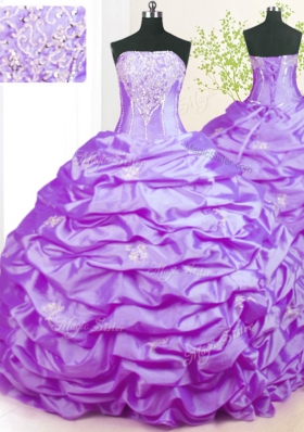 Flare Sleeveless Taffeta With Train Sweep Train Lace Up Vestidos de Quinceanera in Lavender for with Beading