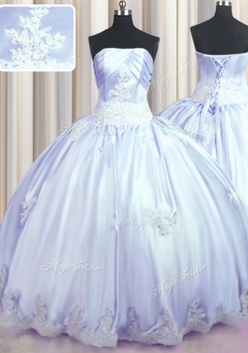 Floor Length Lavender Quinceanera Dress Taffeta Sleeveless Appliques