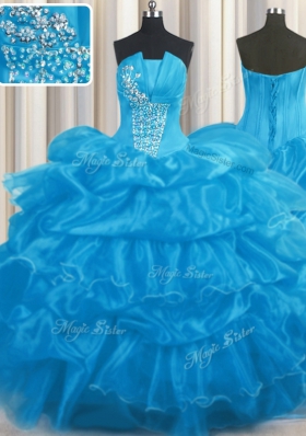 Modern Pick Ups Baby Blue Sleeveless Organza Lace Up Quinceanera Gown for Military Ball and Sweet 16 and Quinceanera