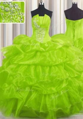 Sleeveless Floor Length Beading and Ruffles and Pick Ups Lace Up Sweet 16 Dresses