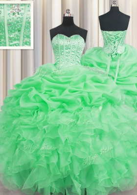 Delicate Pick Ups Visible Boning Sweetheart Sleeveless Lace Up 15 Quinceanera Dress Organza