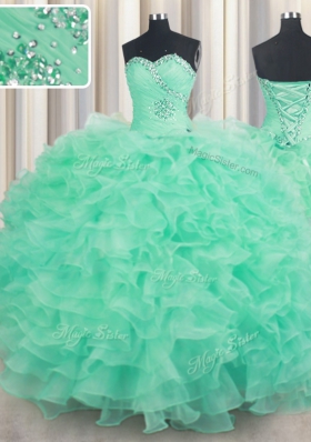 Organza Sleeveless Floor Length Sweet 16 Dress and Beading and Ruffles