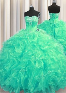 Discount Organza Sleeveless Quinceanera Dress Brush Train and Beading and Ruffles