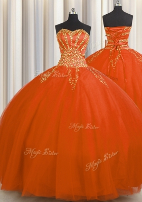 Low Price Really Puffy Floor Length Lace Up Sweet 16 Quinceanera Dress Red and In for Military Ball and Sweet 16 and Quinceanera with Beading