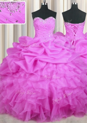 Trendy Sequins Ball Gowns Quinceanera Gown Lilac Sweetheart Organza Sleeveless Floor Length Lace Up