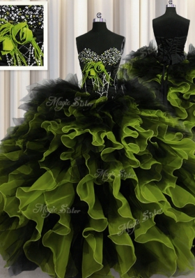 Stylish Multi-color Sleeveless Floor Length Beading and Ruffles Lace Up 15 Quinceanera Dress