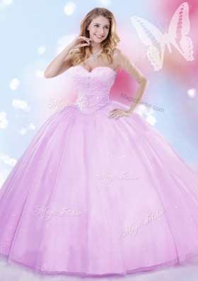 Sweetheart Sleeveless Tulle Sweet 16 Dresses Beading Lace Up