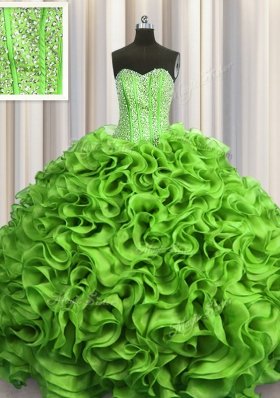 Visible Boning Beading and Ruffles Sweet 16 Dresses Lace Up Sleeveless Floor Length